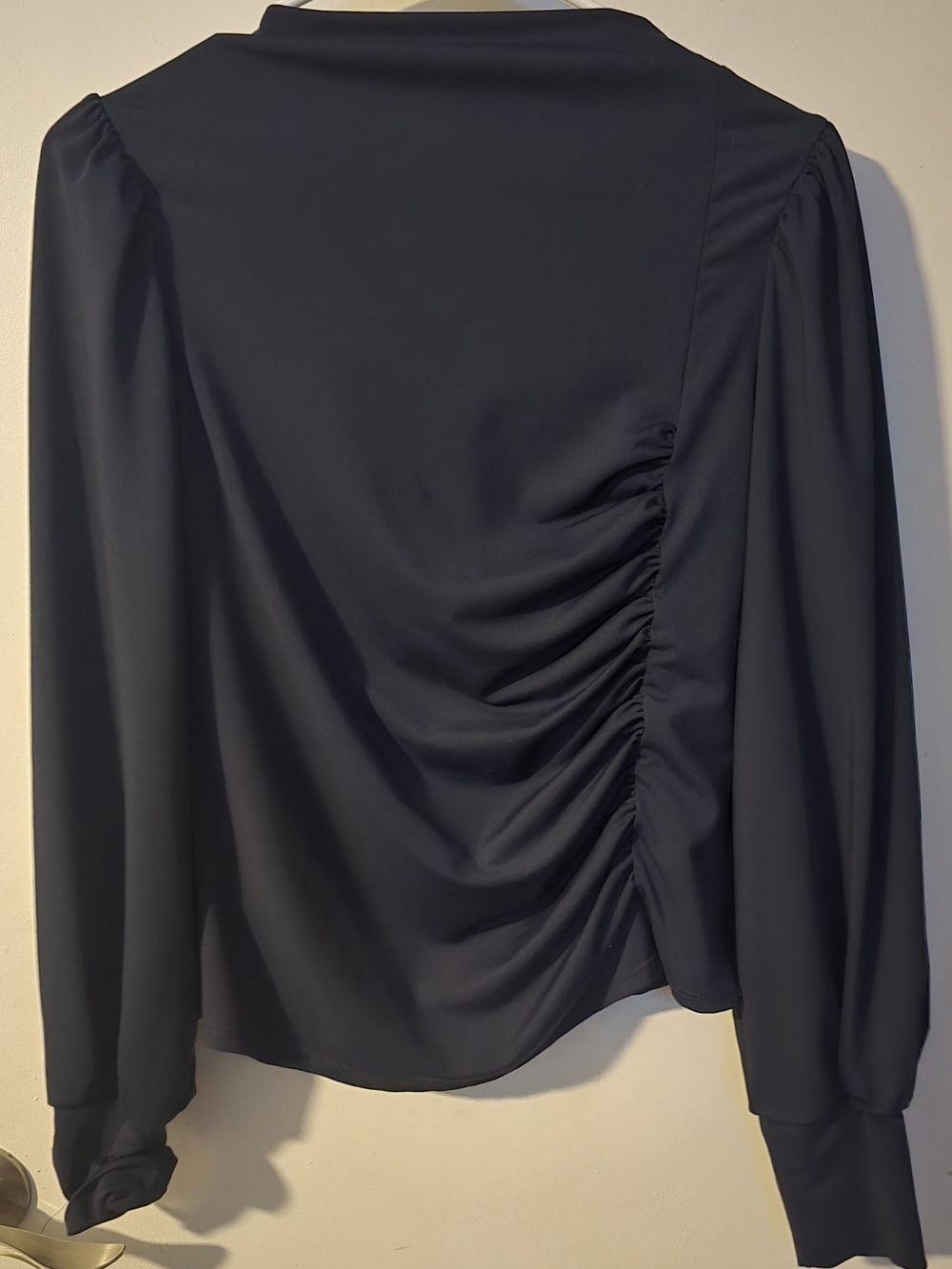 Women's Navy Blue Ruched Long Sleeve Blouse